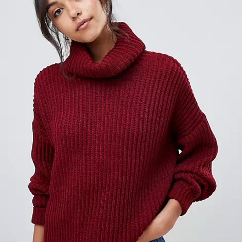 NWOT Francescas's Collections - Dark Red Knit Oversized Cowl Neck Sweater
